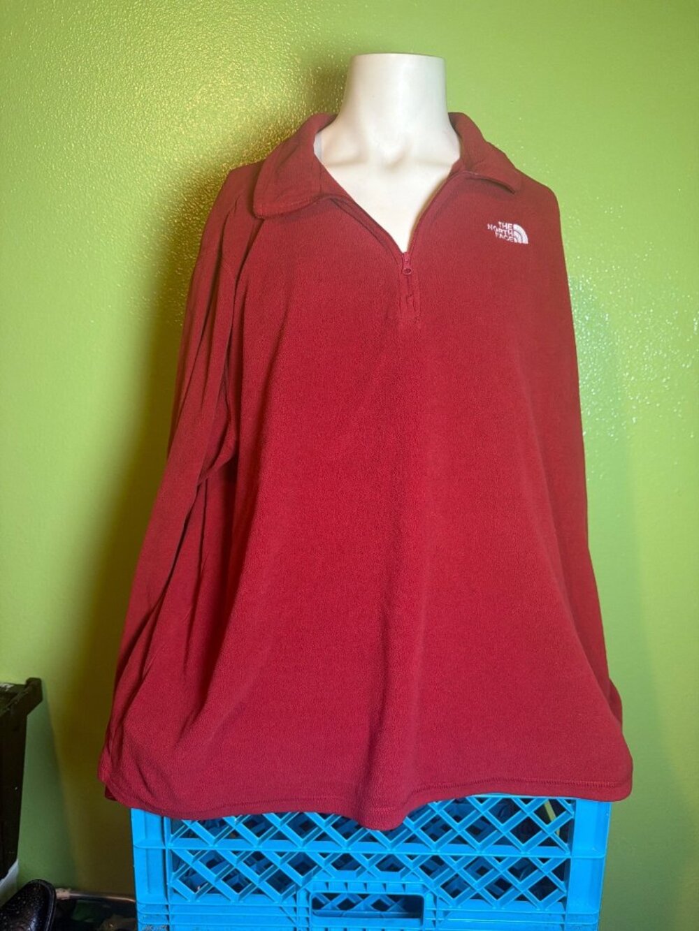 The North Face Red Fleece Quarter-Zip Mens Pullover XXL Lightweight Warm Long Sl